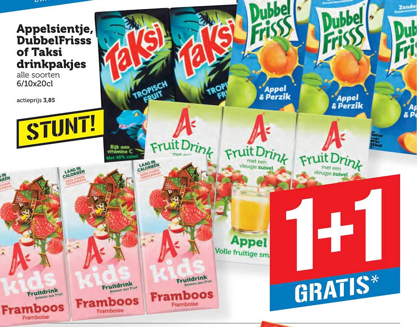 Appelsientje, DubbelFrisss of Taksi drinkpakjes alle soorten 6/10x20cl 1+1 GRATIS