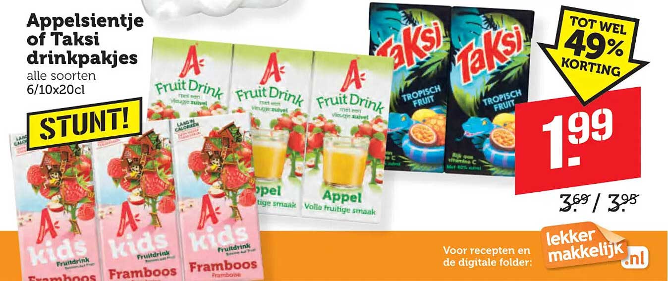 Appelsientje of Taksi drinkpakjes alle soorten 6/10x20cl STUNT! Tot wel 49% korting