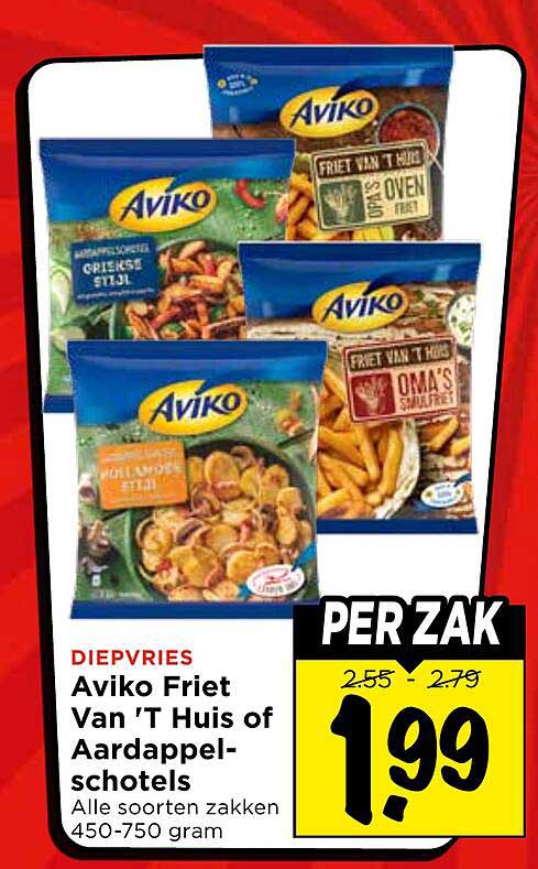Aviko Friet Van 'T Huis of Aardappel-schotels Alle soorten zakken 450-750 gram PER ZAK