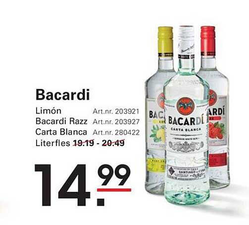 Bacardi Limón Bacardi Razz Carta Blanca Literfles