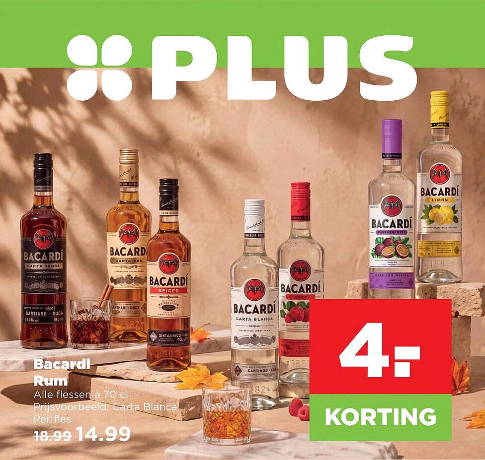 Bacardi Rum Alle flessen à 70 cl 4.- KORTING
