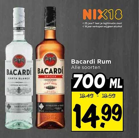 Bacardi Rum Alle soorten 700 ML