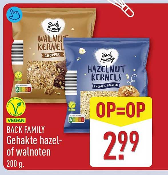 BACK FAMILY Gehakte hazel- of walnoten 200 g. OP=OP