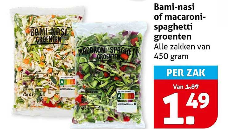 Bami-nasi of macaroni-spaghetti groenten