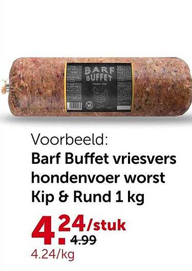 Barf Buffet vriesvers hondenvoer worst Kip & Rund 1 kg