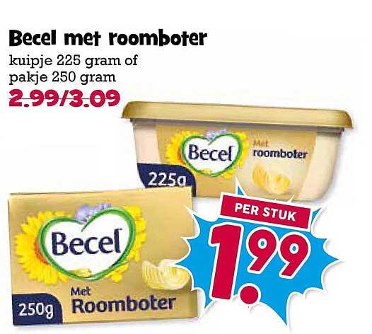 Becel met roomboter kuipje 225 gram of pakje 250 gram