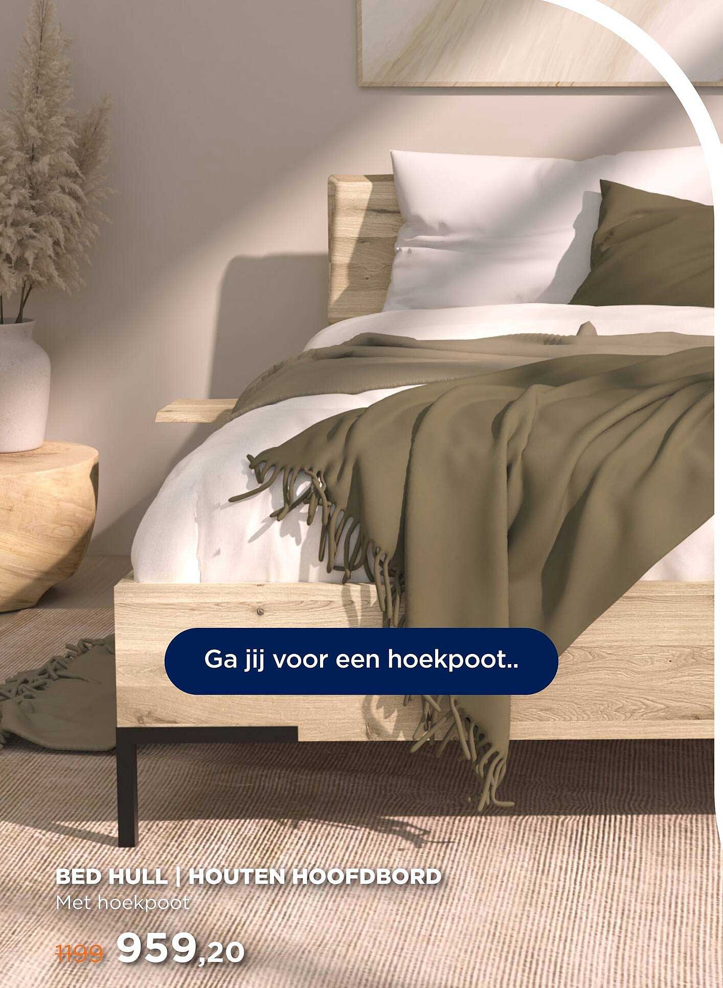 BED HULL | HOUTEN HOOFDBOORD Met hoekpoot