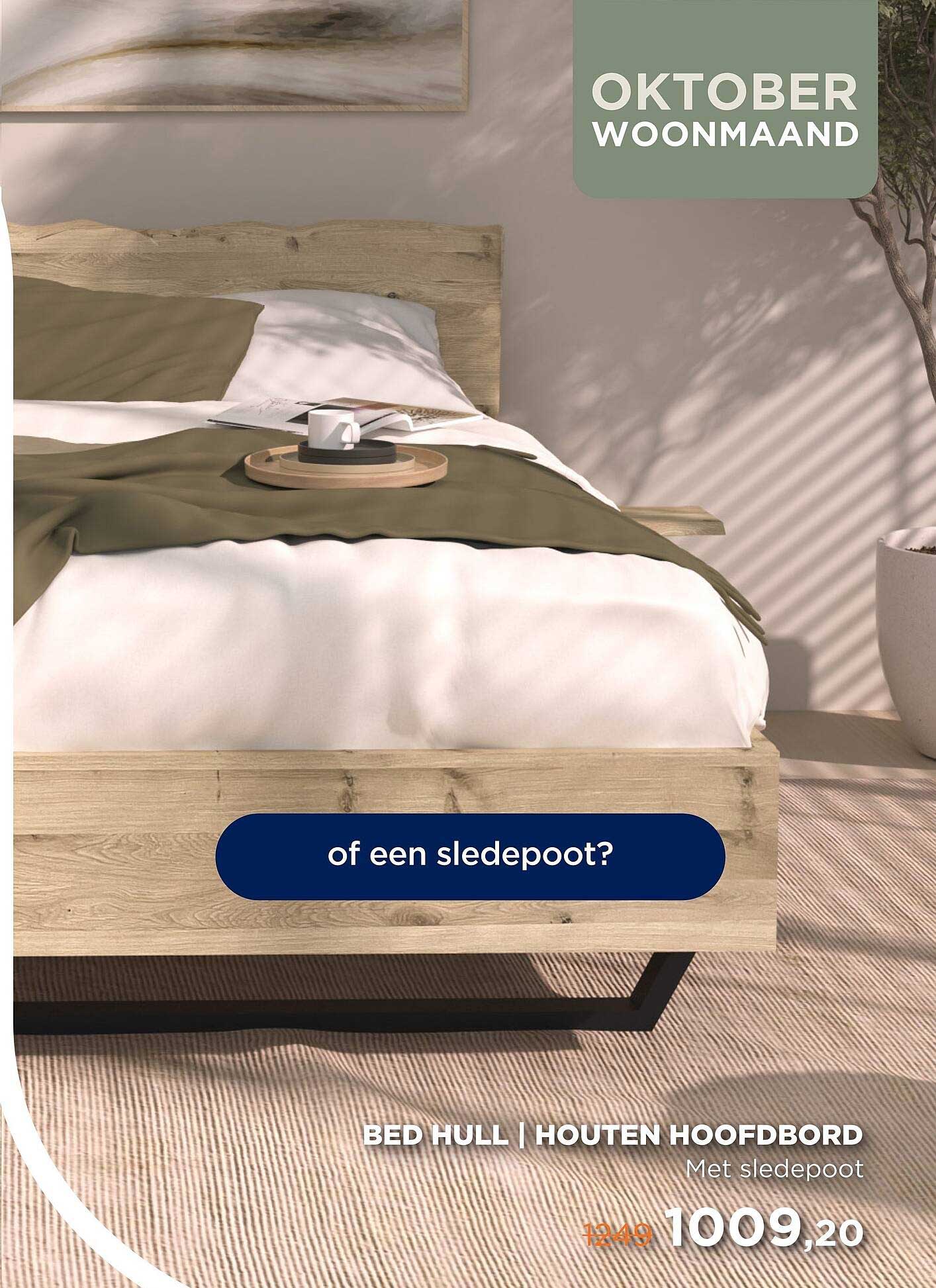 BED HULL | HOUTEN HOOFDBORD Met sledepoot