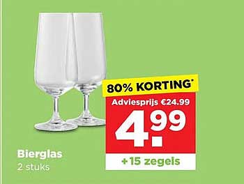 Bierglas 2 stuks 80% KORTING*