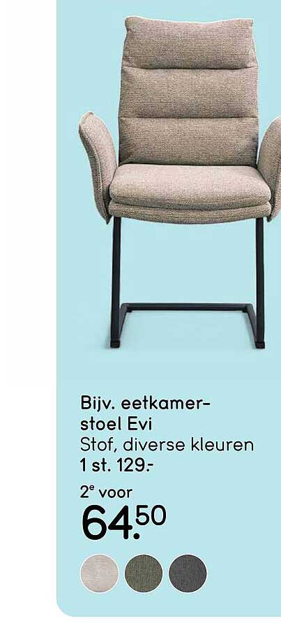 Bijv. eetkamerstoel Evi Stof, diverse kleuren 2e voor