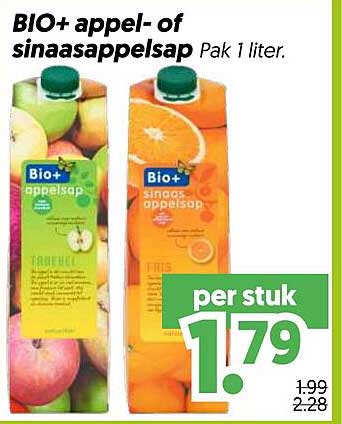 BIO+ appel- of sinaasappelsap Pak 1 liter