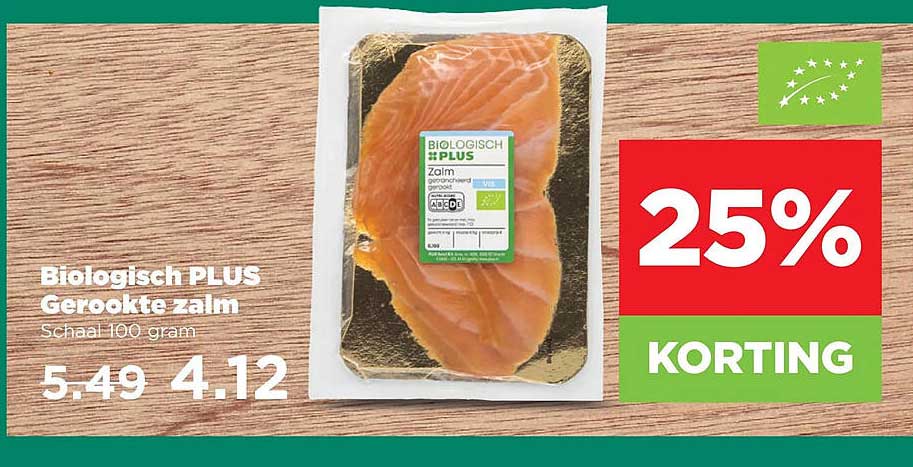 Biologisch PLUS Gerookte zalm Schaal 100 gram 25% KORTING