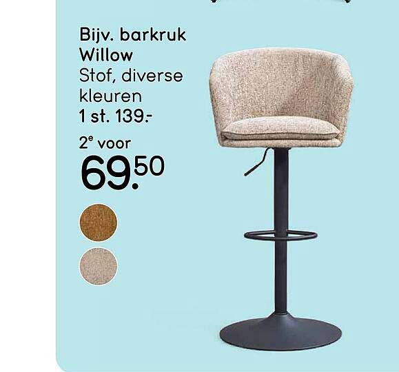 Biv. barkruk Willow Stof, diverse kleuren 1 st. 139.- 2e voor 69.50
