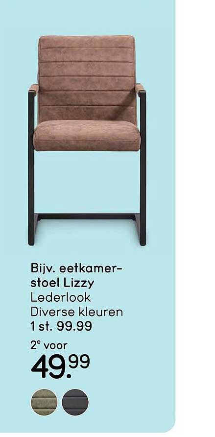 Biv. eetkamerstoel Lizzy Lederlook Diverse kleuren 1 st. 99.99 2e voor 49.99