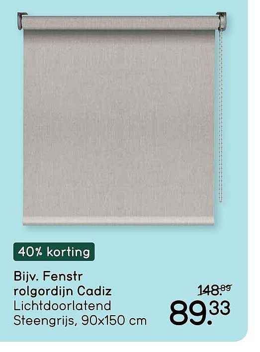 Biv. Fenstr rolgordijn Cadiz Lichtdoorlatend Steengrijs, 90x150 cm 40% korting