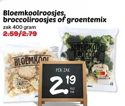 Bloemkoolroosjes, broccoliroosjes of groentemix zak 400 gram