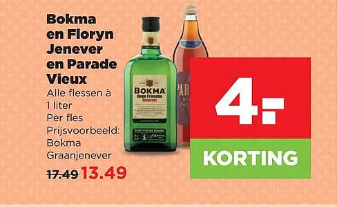 Bokma en Floryn Jenever en Parade Vieux 4,- KORTING