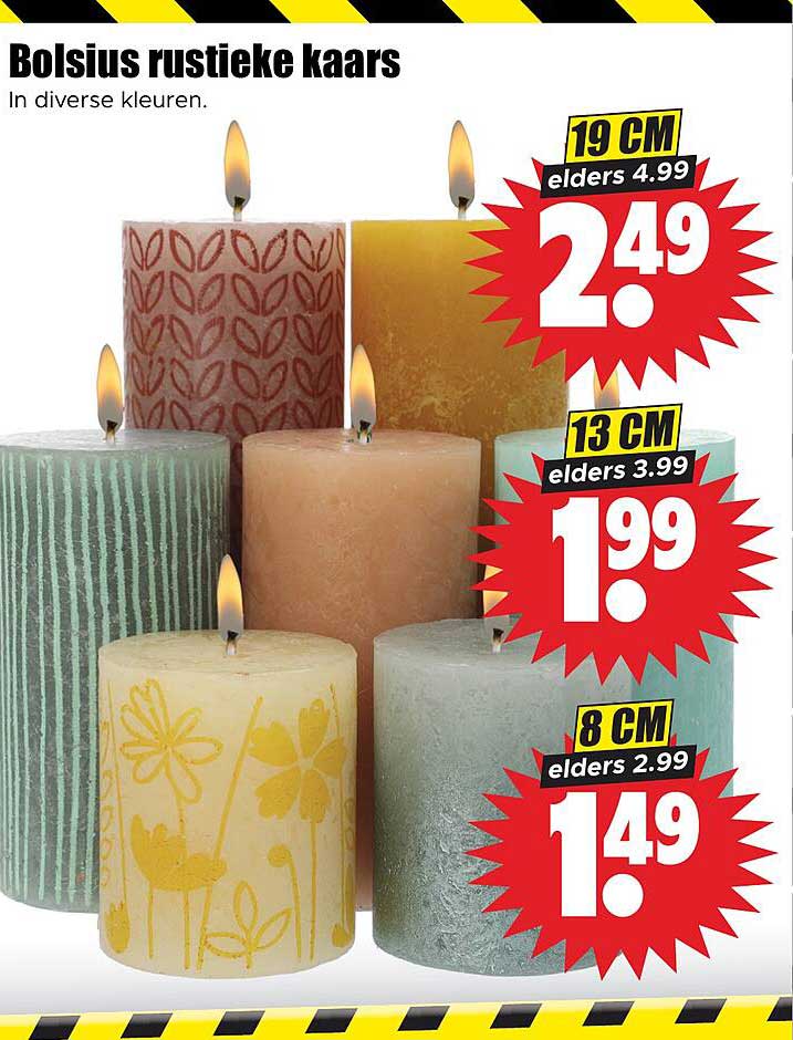 Bolsius rustieke kaars In diverse kleuren.