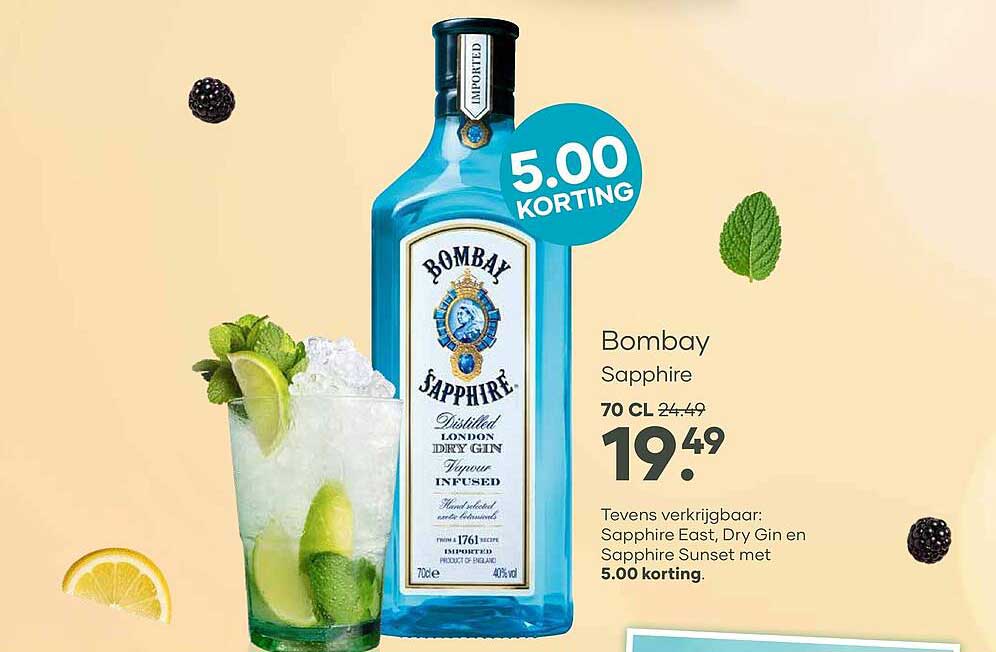 Bombay Sapphire 70 cl 5.00 KORTING