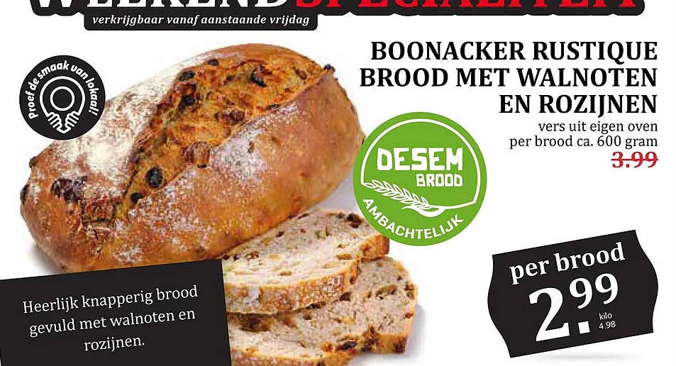 BOONACKER RUSTIQUE BROOD MET WALNOTEN EN ROZIJNEN
