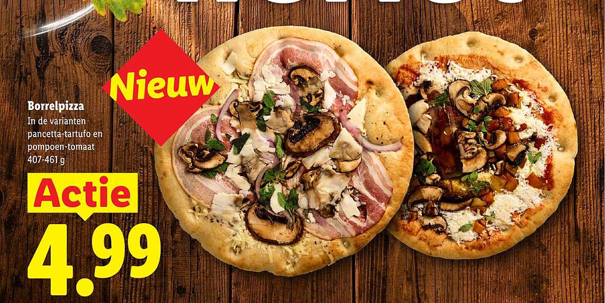 Borrelpizza - In de varianten pancetta-tartufo en pompoen-tomaat 407-461 g