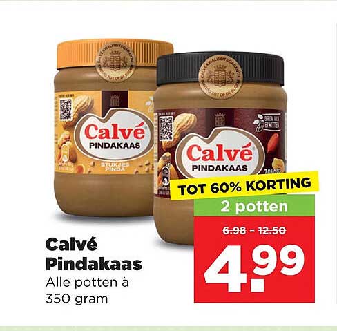 Calvé Pindakaas Alle potten à 350 gram TOT 60% KORTING 2 potten