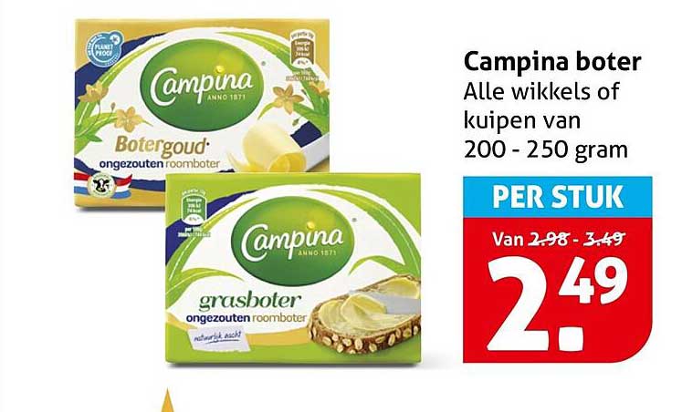 Campina boter Alle wikels of kuipen van 200 - 250 gram PER STUK