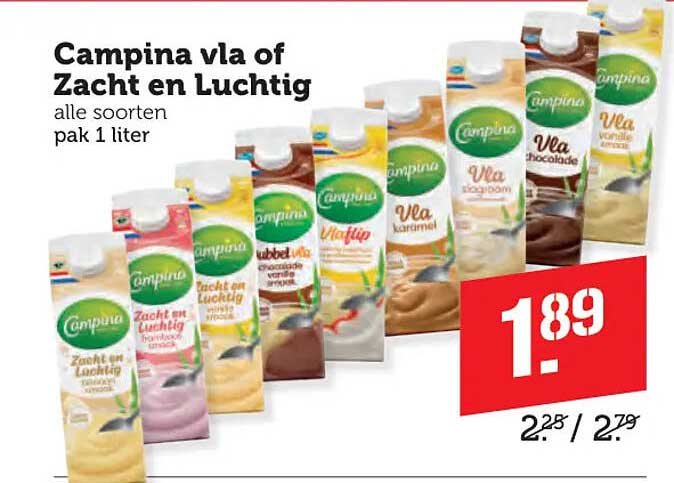 Campina vla of Zacht en Luchtig alle soorten pak 1 liter