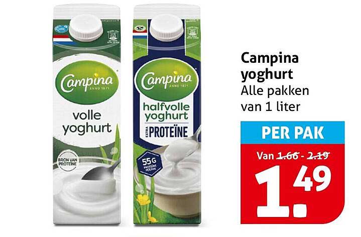 Campina yoghurt Alle pakken van 1 liter PER PAK