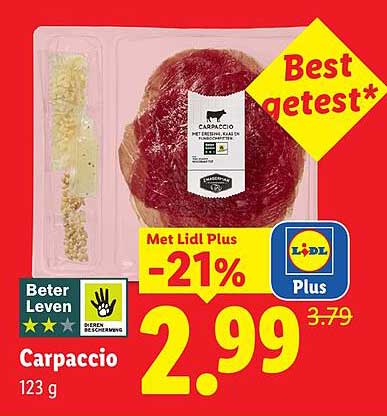 Carpaccio 123 g -21% Best getest*