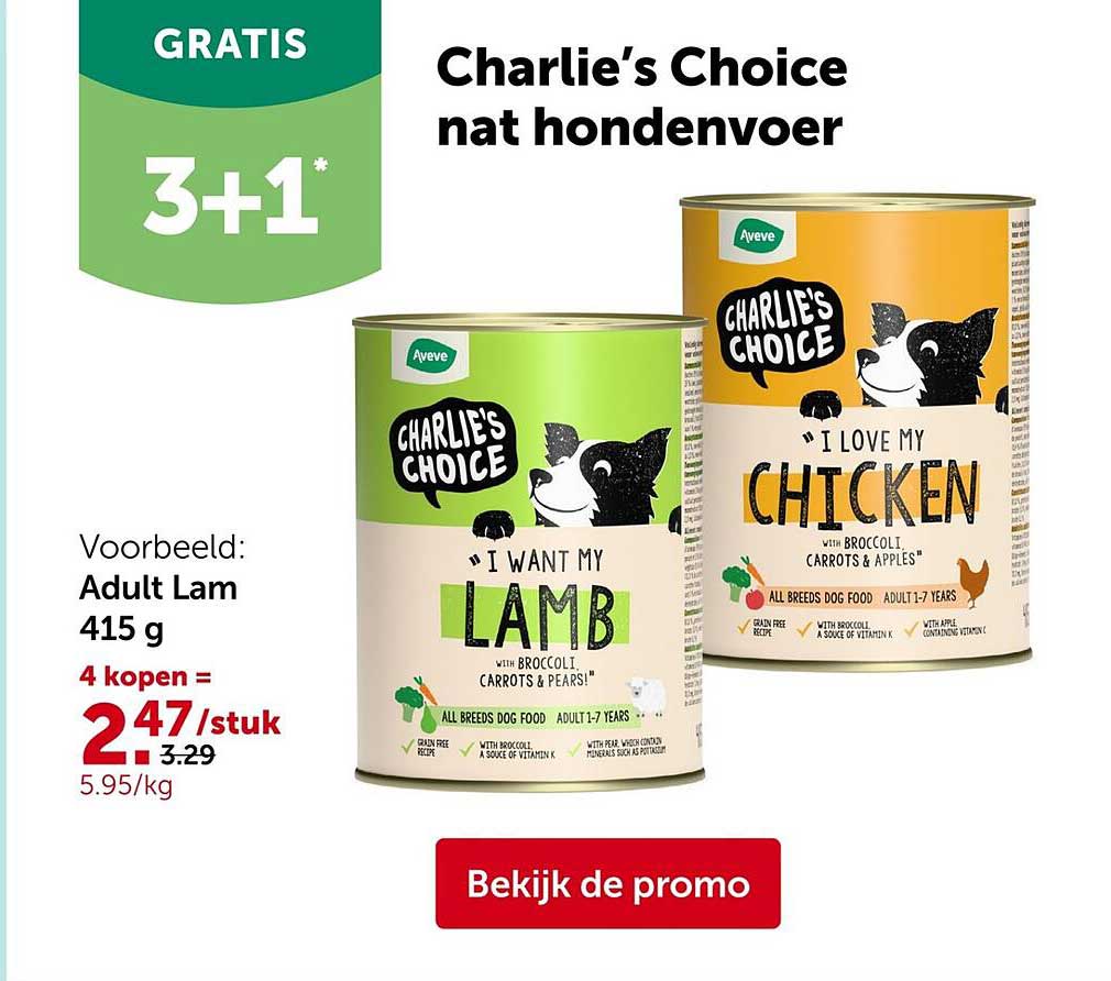 Charlie’s Choice nat hondenvoer 3+1 gratis