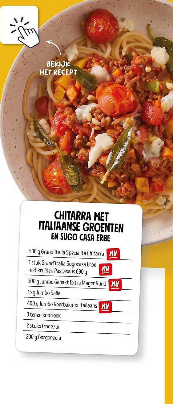 Chitarra met Italiaanse groenten en sugo casa erbe