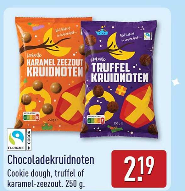 Chocoladekruidnoten Cookie dough, truffel of karamel-zeezout. 250 g.