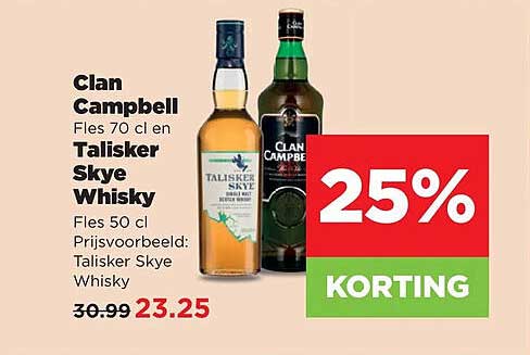 Clan Campbell Fles 70 cl en Talisker Skye Whisky Fles 50 cl 25% KORTING
