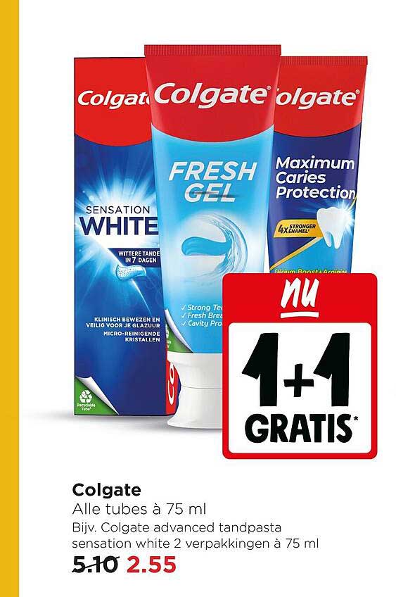 Colgate Alle tubes à 75 ml 1+1 gratis