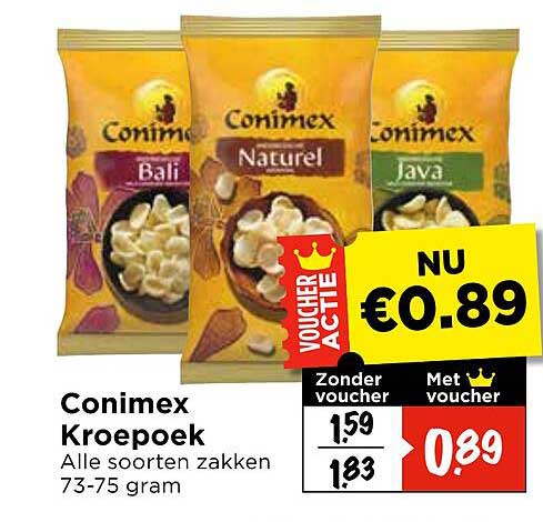 Conimex Kroepoek Alle soorten zakken 73-75 gram