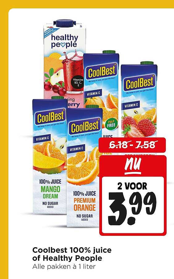 Coolbest 100% juice of Healthy People 2 voor 3.99
