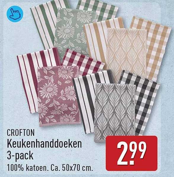 CROFTON Keukenhanddoeken 3-pack 100% katoen, ca. 50x70 cm
