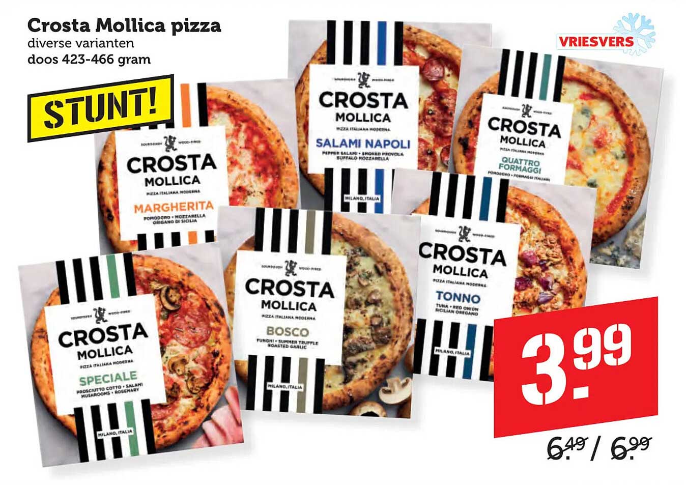 Crosta Mollica pizza diverse varianten doos 423-466 gram STUNT!