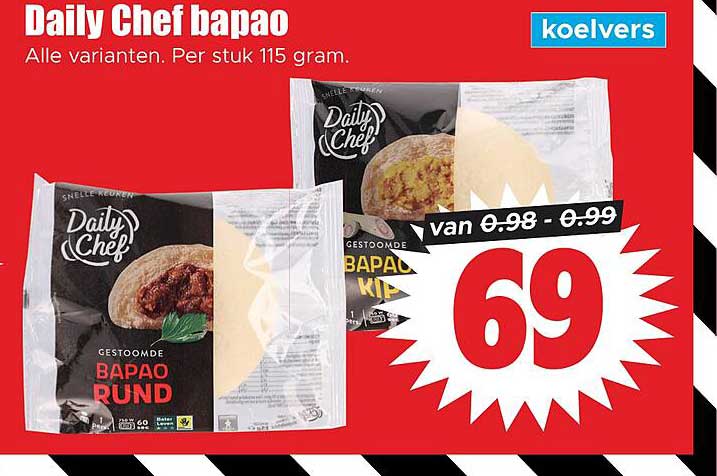 Daily Chef bapao Alle varianten. Per stuk 115 gram.