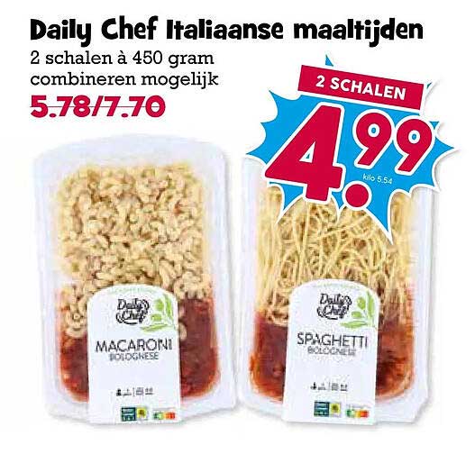 Daily Chef Italiaanse maaltijden 2 schalen à 450 gram combineren mogelijk 2 SCHALEN