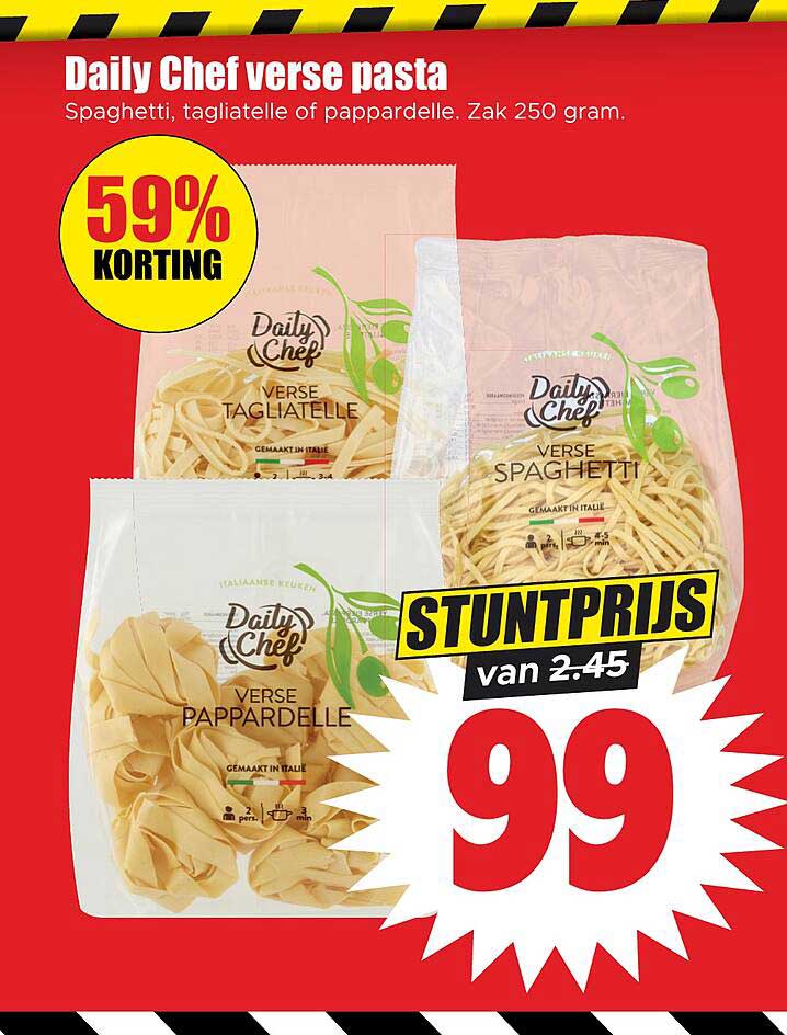 Daily Chef verse pasta Spaghetti, tagliatelle of pappardelle. Zak 250 gram. 59% korting