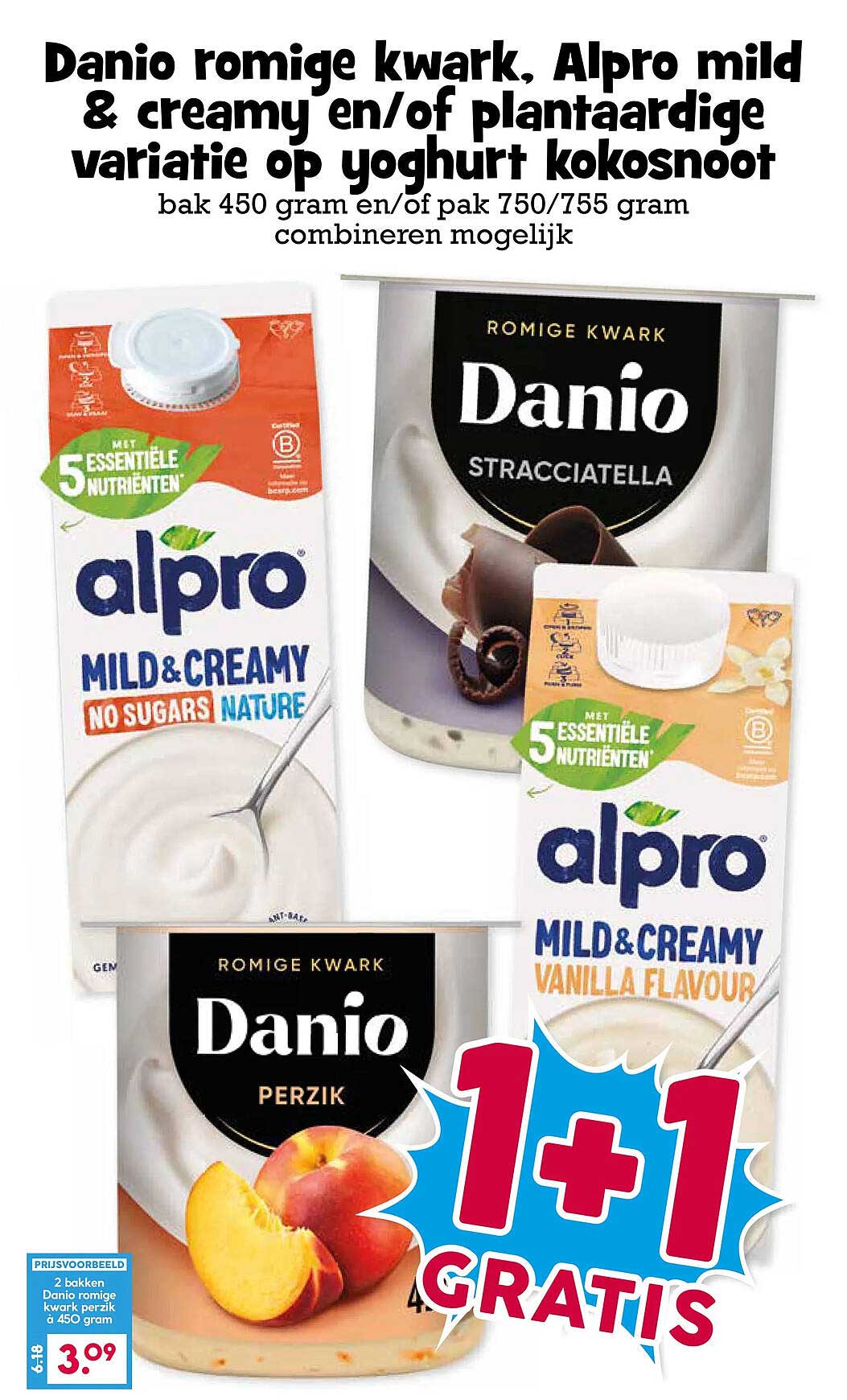 Danio romige kwark, Alpro mild & creamy en/of plantaardige variatie op yoghurt kokosnoot 1+1 gratis