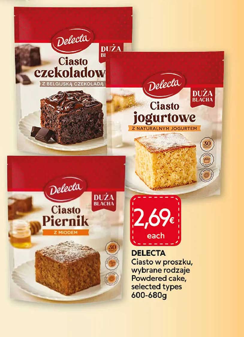 DELECTA Ciasto w proszku, wybrane rodzaje Powdered cake, selected types 600-680g