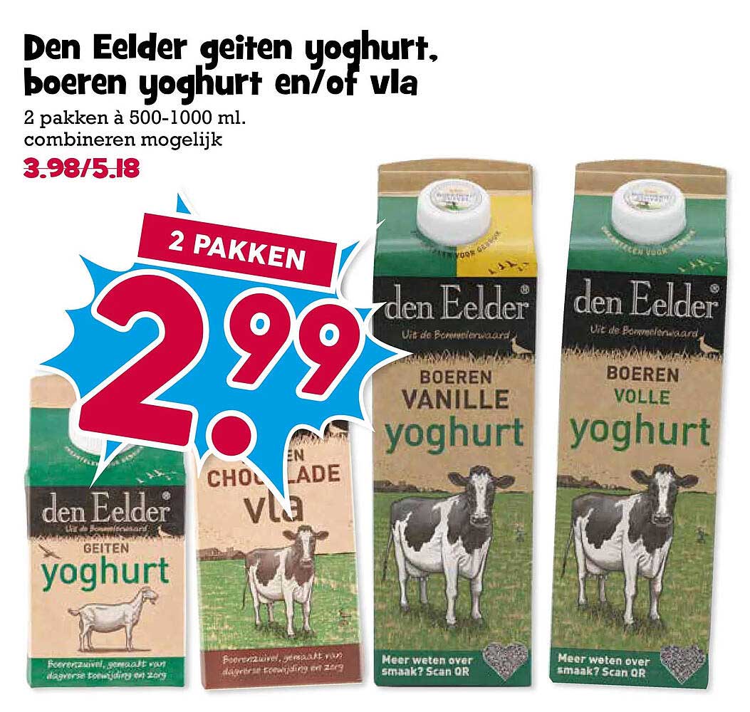 Den Eelder geiten yoghurt, boeren yoghurt en/of vla - 2 pakken