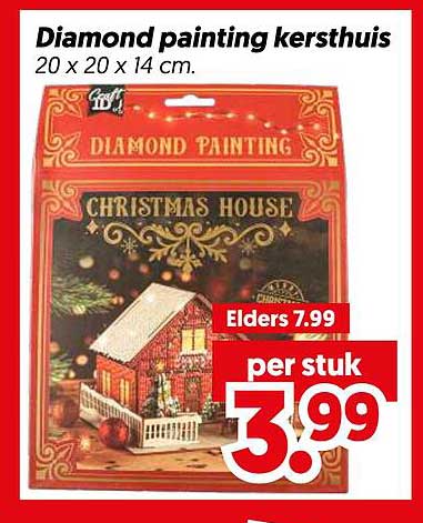 Diamond painting kersthuis 20 x 20 x 14 cm