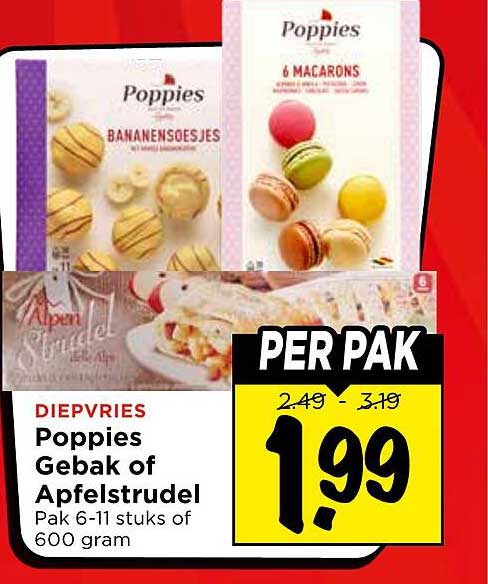 Diepvries Poppies Gebak of Apfelstrudel PER PAK