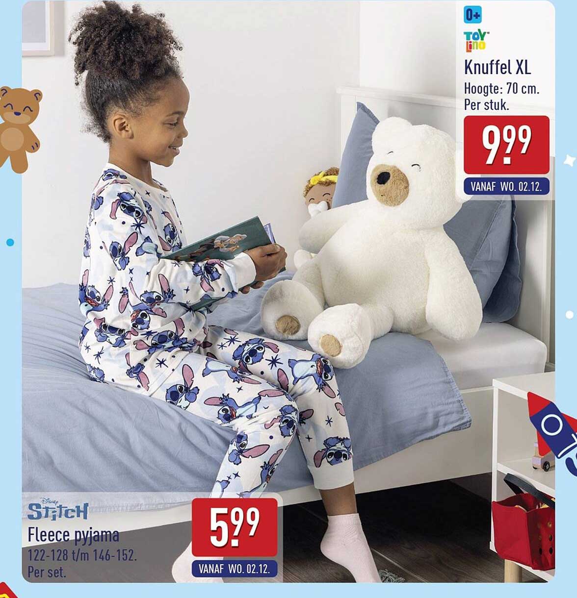 Disney Stitch Fleece pyjama 122-128 t/m 146-152. Per set.
