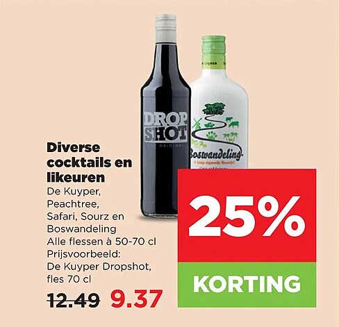 Diverse cocktails en likeuren 25% KORTING