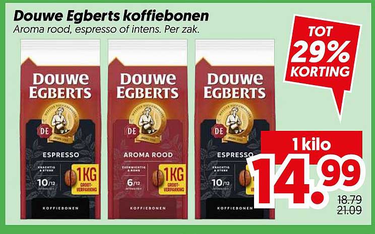 Douwe Egberts koffiebonen Aroma rood, espresso of intens. Per zak.